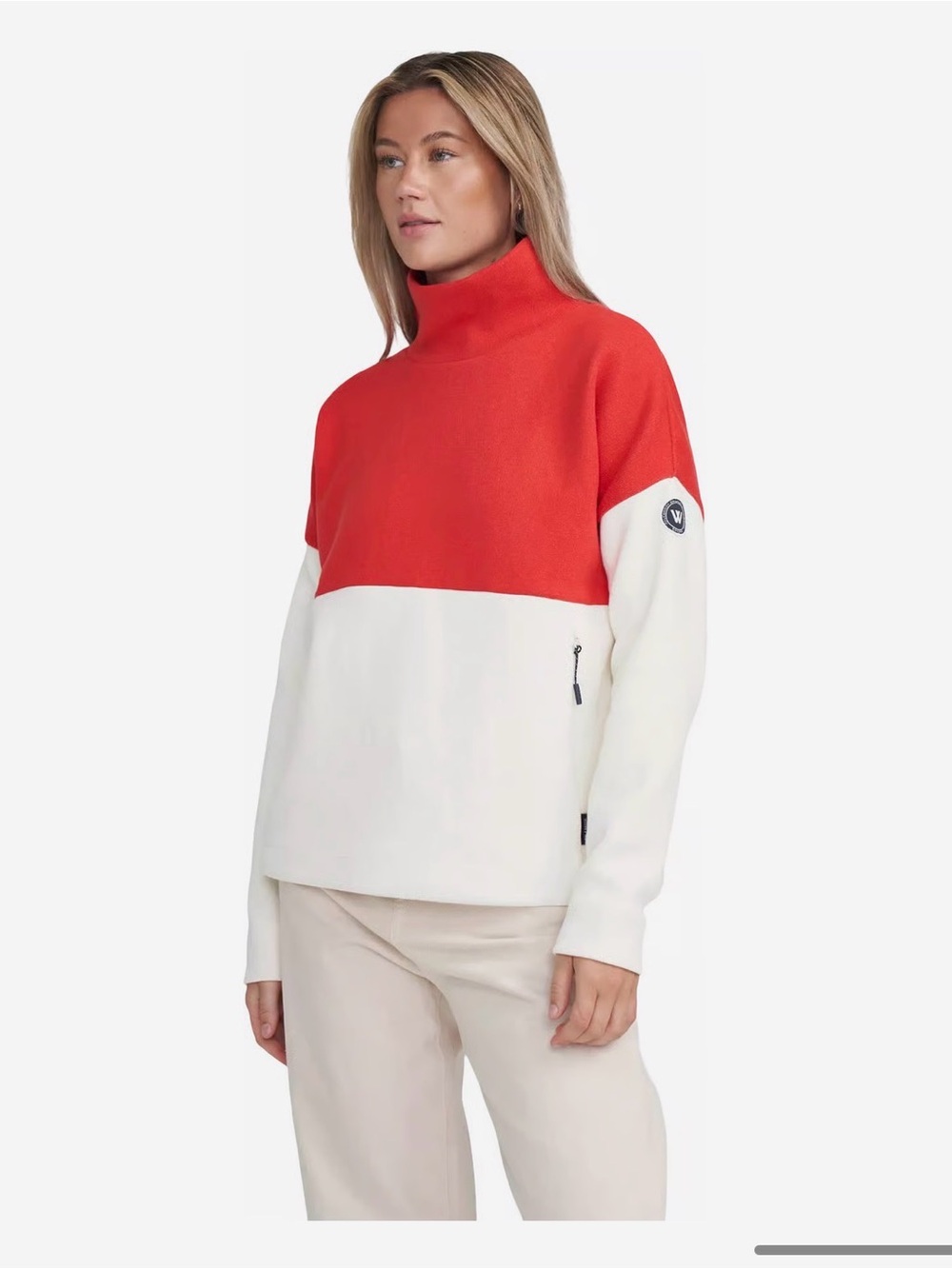 Holebrook Sweden Elin Windproof Sweater Red Off White Funnel Neck M